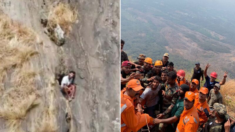 മലമുകളിൽ കുടുങ്ങിയ യുവാക്കളെ രക്ഷപ്പെടുത്തി